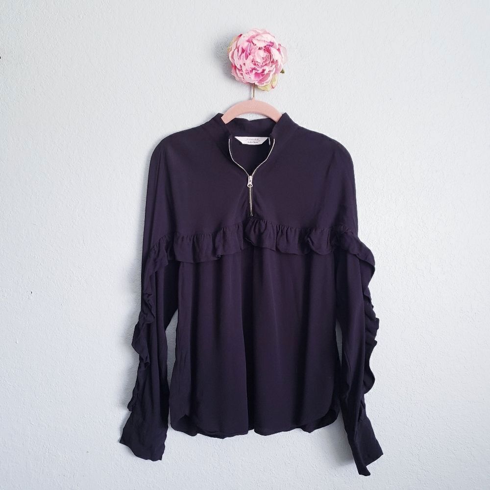 & Other Stories Black Ruffle Long Sleeve Zipper Blouse